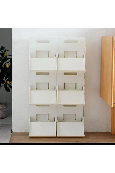 6 Adet Lyon Ayakkabı Rafı Dikey Istiflenebilir Yerden tasarruflu Ayakkabılık Terliklik - Resim 5