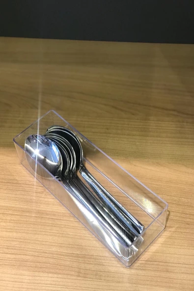 4 Katlı Şeffaf Çeyizlik Çatal Kaşık Düzenleyici Kutu - Çekmece Veya Dolap İçi İstif Organizer - 3