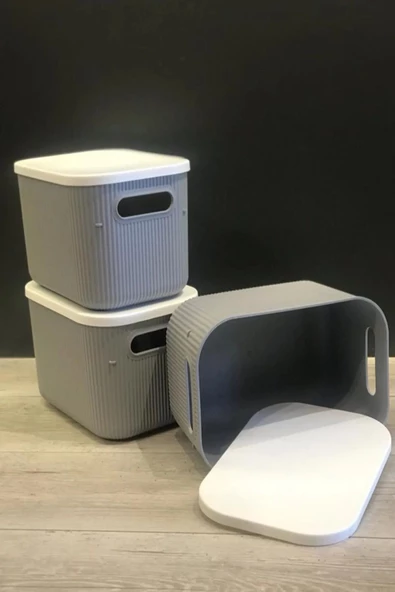 6 Adet Storage 6.2 lt Gri Çok Amaçlı Dolap İçi Düzenleyici Kapaklı Kutu Dekoratif Saklama Kutusu - 3