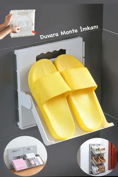 10 Adet Lyon Gri Ayakkabı Rafı Dikey İstiflenebilir Çok Katmanlı Yerden Tasarruflu Raf - Resim 2