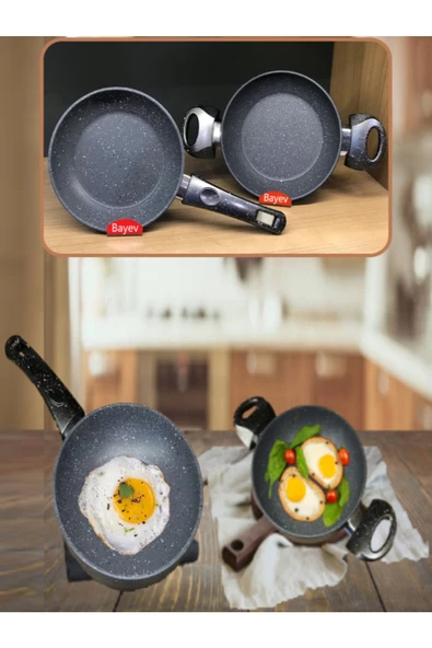 Granit Tava Sahan Seti 18 Cm Siyah Sahur Kahvaltı Omlet Set