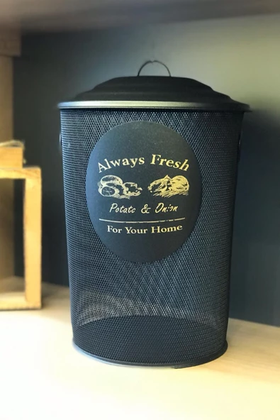 Pato Fileli Siyah Beyaz 2 Adet Patates Soğan Kovası Sepeti Kabı Kutusu Ekonomik Boy Kapaklı Çöp - Resim 3