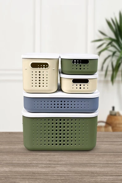 Bubble 5 Parça Asorti Dolap Içi Düzenleyici Storage Kapaklı Sepet Çorap Kıyafet Düzenleyici 5prç-set