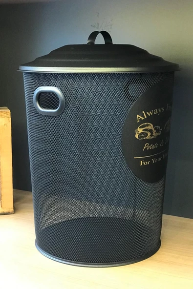 Pato Fileli Siyah Beyaz 2 Adet Patates Soğan Kovası Sepeti Kabı Kutusu Ekonomik Boy Kapaklı Çöp - Resim 4