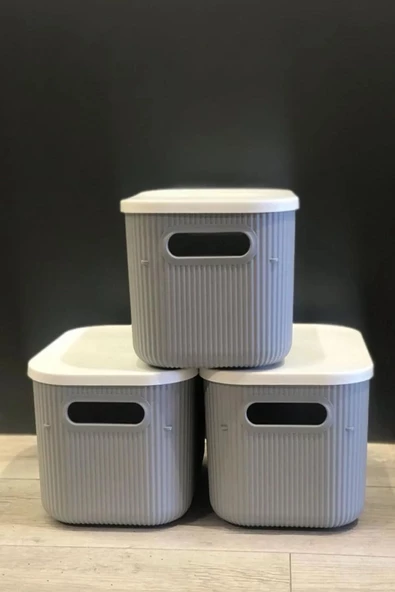 6 Adet Storage 6.2 lt Gri Çok Amaçlı Dolap İçi Düzenleyici Kapaklı Kutu Dekoratif Saklama Kutusu - 2