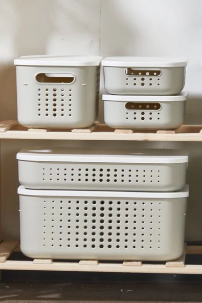 Bubble 5 Parça Krem Dolap Içi Düzenleyici Storage Kapaklı Sepet Çorap Kıyafet Düzenleyici 5prç-set