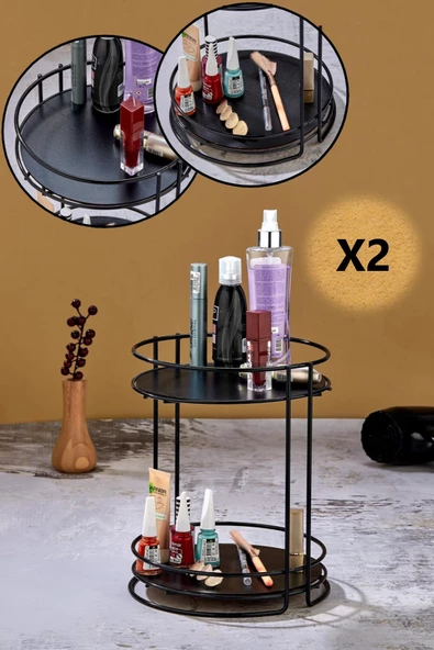 2 Adet Oval Banyo Kozmetik Takı Düzenleyici Çok Amaçlı Organizer 2 Katlı Servis Sunum Ikram Tepsisi