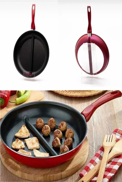 Ramazan İftar Sahur Seti 30 cm Çift Bölmeli Tava + Makarna Tenceresi Süzgeçli - 3