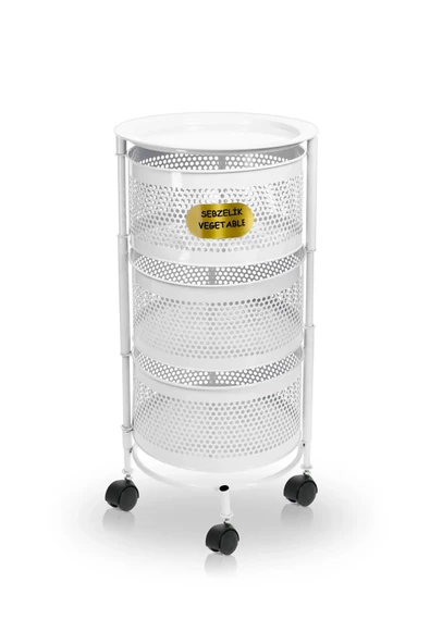 Metal 3 Katlı Beyaz Yana Açılır Tekerlekli Patates Soğan Sepeti Sebze Meyve Sepeti Sebzelik - Resim 3