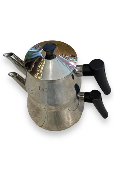 Piramit Çelik Çaydanlık Bakalit Kulp Şık Çaydanlık Takımı Siyah Aile Boyu - Resim 4