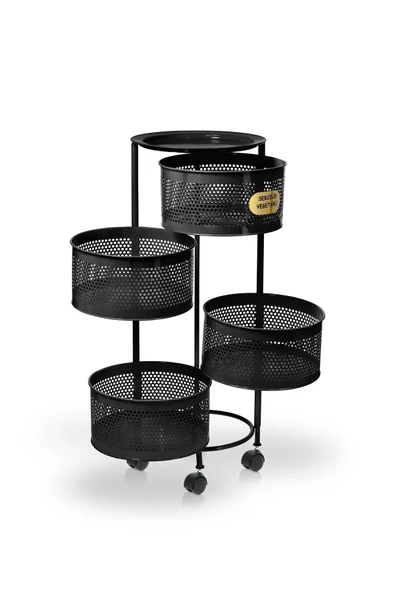 4 Katlı Yana Açılır Siyah Tekerlekli Patates Soğan Sepeti Sebze Meyve Sepeti Sebzelik - Resim 2