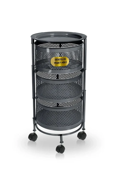 3 Katlı Yana Açılır Antrasit Tekerlekli Patates Soğan Sepeti Sebze Meyve Sepeti Sebzelik - Resim 3