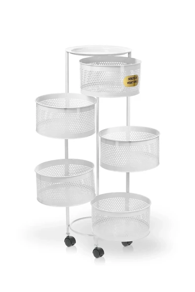 Salda Beyaz 5 Katlı Yana Açılır Tekerlekli Patates Soğan Sepeti Sebze Meyve Sepeti Sebzelik - Resim 2