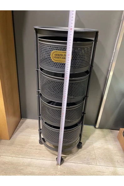 4 Katlı Yana Açılır Siyah Tekerlekli Patates Soğan Sepeti Sebze Meyve Sepeti Sebzelik - Resim 6