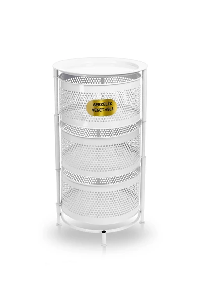 Metal 3 Katlı Beyaz Yana Açılır Tekerlekli Patates Soğan Sepeti Sebze Meyve Sepeti Sebzelik - Resim 4