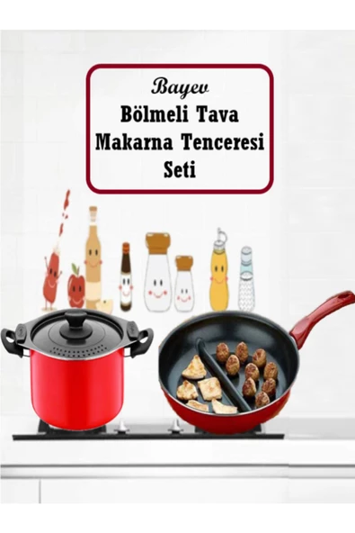 Ramazan İftar Sahur Seti 30 cm Çift Bölmeli Tava + Makarna Tenceresi Süzgeçli
