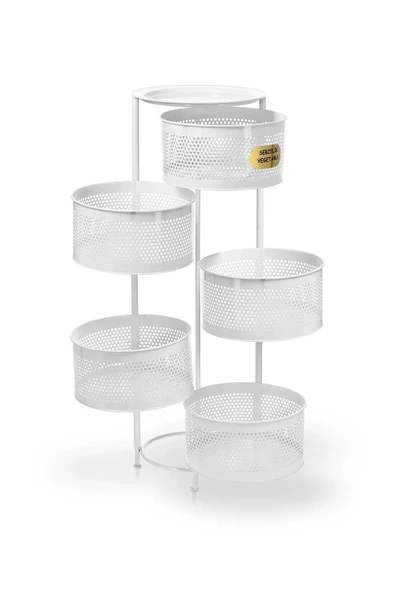 Salda Beyaz 5 Katlı Yana Açılır Tekerlekli Patates Soğan Sepeti Sebze Meyve Sepeti Sebzelik - Resim 3