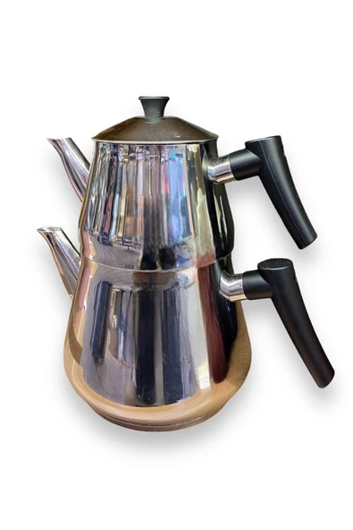 Piramit Çelik Çaydanlık Bakalit Kulp Şık Çaydanlık Takımı Siyah Aile Boyu - Resim 3