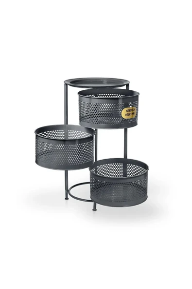 3 Katlı Yana Açılır Antrasit Tekerlekli Patates Soğan Sepeti Sebze Meyve Sepeti Sebzelik - Resim 2