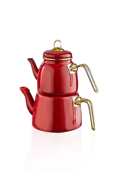 Ramazana Özel Sahur Seti 30 Cm Çift Bölmeli Tava + Kırmızı Emaye Çaydanlık Takımı İftar set - 3