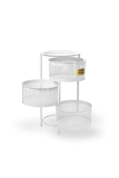 Metal 3 Katlı Beyaz Yana Açılır Tekerlekli Patates Soğan Sepeti Sebze Meyve Sepeti Sebzelik - Resim 2