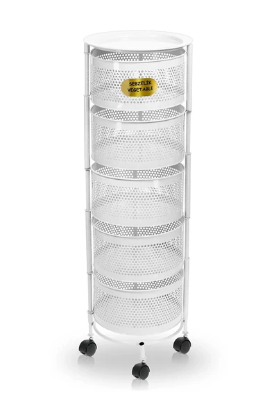 Salda Beyaz 5 Katlı Yana Açılır Tekerlekli Patates Soğan Sepeti Sebze Meyve Sepeti Sebzelik - Resim 4