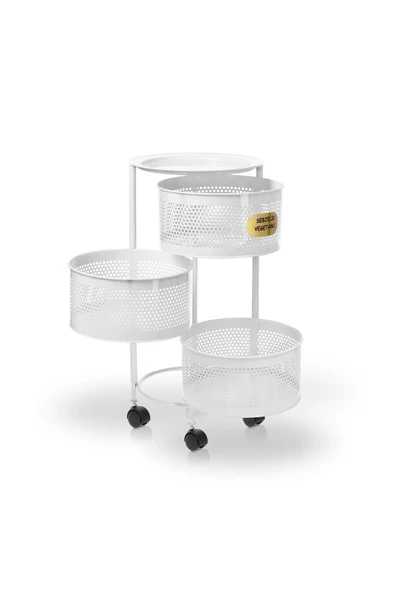 Metal 3 Katlı Beyaz Yana Açılır Tekerlekli Patates Soğan Sepeti Sebze Meyve Sepeti Sebzelik ürün görseli