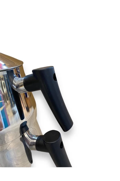 Piramit Çelik Çaydanlık Bakalit Kulp Şık Çaydanlık Takımı Siyah Aile Boyu - Resim 5