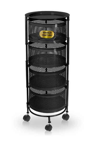 4 Katlı Yana Açılır Siyah Tekerlekli Patates Soğan Sepeti Sebze Meyve Sepeti Sebzelik - Resim 4