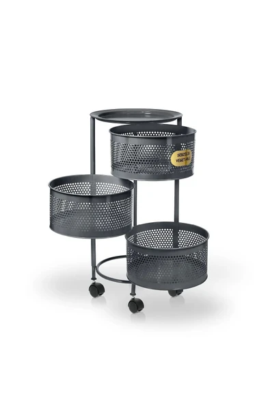 3 Katlı Yana Açılır Antrasit Tekerlekli Patates Soğan Sepeti Sebze Meyve Sepeti Sebzelik ürün görseli