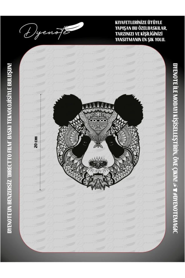 Panda Mandala Motif Kumaş Aplike Yama Ütü Ile Yapışan Transfer Kağıdı Dtf Arma