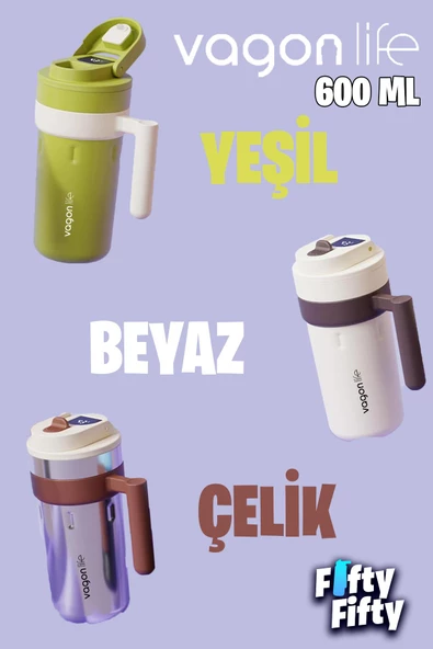 Vagonlife 600 ML LED Sıcaklık Göstergeli Akıllı Çelik Termos Kulplu -Kahve Bardağı-Mug-FFVGN2009 - 6