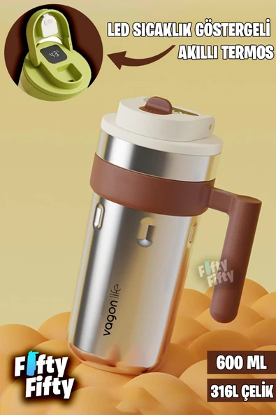Vagonlife 600 ML LED Sıcaklık Göstergeli Akıllı Çelik Termos Kulplu -Kahve Bardağı-Mug-FFVGN2009 - 12