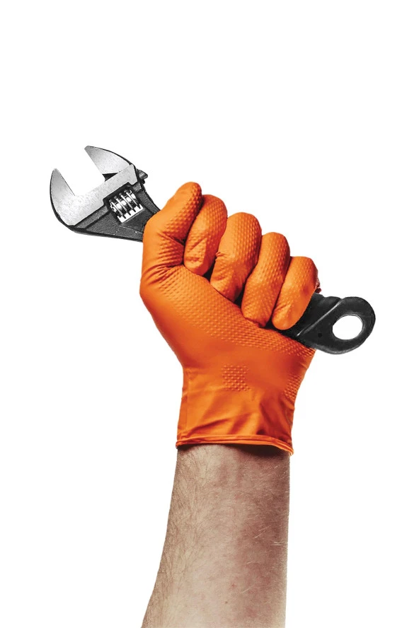 Dolphin Nitril PowerGrip Ekstra Kalın Elmas Dokulu Eldiven Turuncu Meidum Orta Boy - 50'li 10 Paket - Resim 5