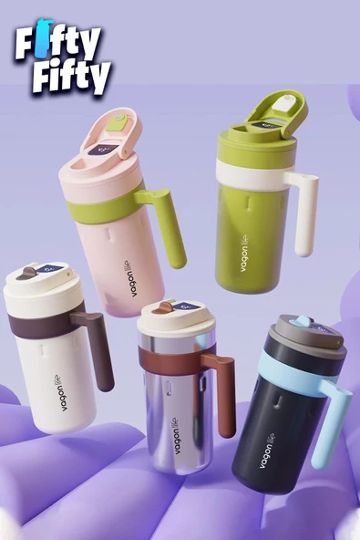 Vagonlife 600 ML LED Sıcaklık Göstergeli Akıllı Çelik Termos Kulplu -Kahve Bardağı-Mug-FFVGN2009 - 5