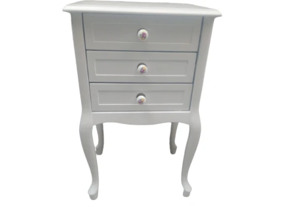 Komodin 17749 Klasik Kayın Aslan Ayak Parlak Beyaz Lake Porselen Kulp El Yapım