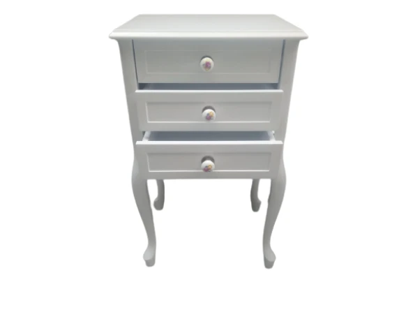 Komodin 17749 Klasik Kayın Aslan Ayak Parlak Beyaz Lake Porselen Kulp El Yapım - 2