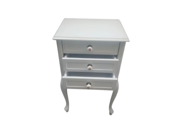 Komodin 17749 Klasik Kayın Aslan Ayak Parlak Beyaz Lake Porselen Kulp El Yapım - 4