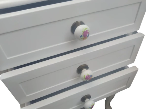 Komodin 17749 Klasik Kayın Aslan Ayak Parlak Beyaz Lake Porselen Kulp El Yapım - 5