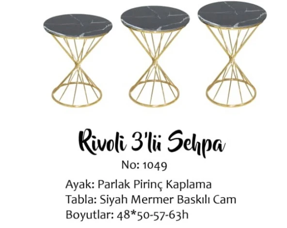 Brc RİVOLİ 14069 Zigon Metal Gold Renk kaplama Siyah Mermer temper cam El yapım