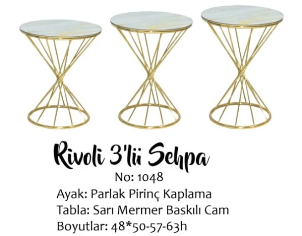 Brc RİVOLİ 14068 Zigon Metal Gold Renk kaplama Beyaz Mermer temper cam El yapım