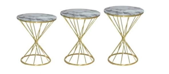 Brc RİVOLİ 14067 Zigon Metal Gold Renk kaplama Beyaz Mermer temper cam El yapım - Resim 2