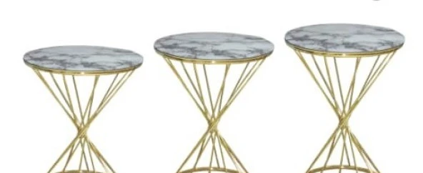 Brc RİVOLİ 14067 Zigon Metal Gold Renk kaplama Beyaz Mermer temper cam El yapım - Resim 3