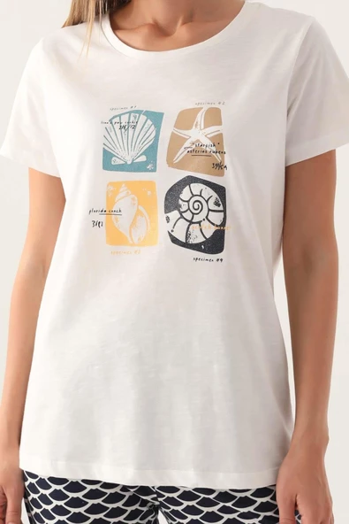 Arnetta Kadın Krem Kısa Kol Pijama Takımı 2871 - Resim 2