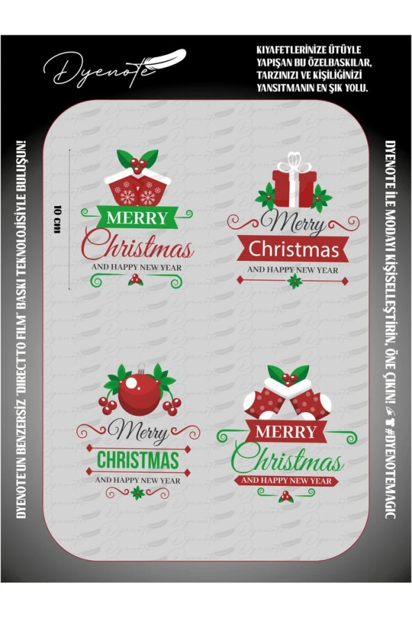 Merry Christmas Yılbaşı Kumaş Aplike Yama Ütü Ile Yapışan Transfer Baskı Kağıdı Dtf Arma