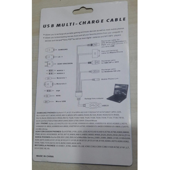 HADRON USB ÇOKLU ŞARJ BAĞLANTI SETİ (SAMSUNG--LG-1--SONY ERICSSON--NOKIA--MOTOROLA - 4