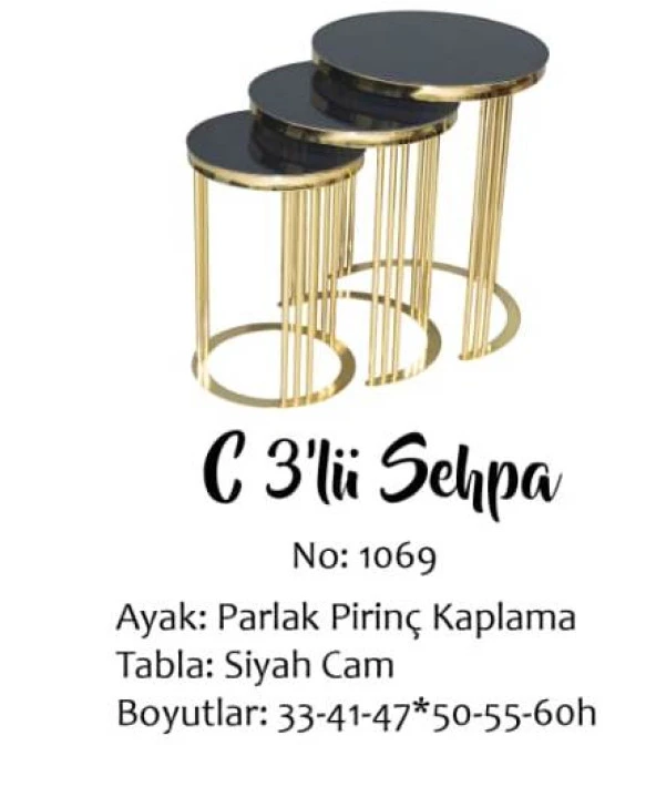 Brc Zigon13384 C Model Metal Gold renk kaplama Düz Siyah Temper cam El Yapım