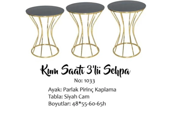 Brc KUM SAATİ 13395 Model ZİGON Düz SİYAH Desen Metal GOLD Renk Kaplama El yapım