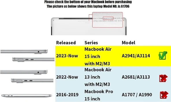 Apple Macbook Air 15inç M3 A3114 Kılıf Simli Ön Arka Kapak - 5