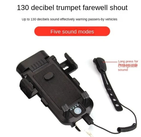 FORTE GT 6139-2 Bisiklet Ön Işık 500 Lümen Usb Şarjlı Yüksek Güçlü Far Ve Telefon Tutucu Siyah - 4